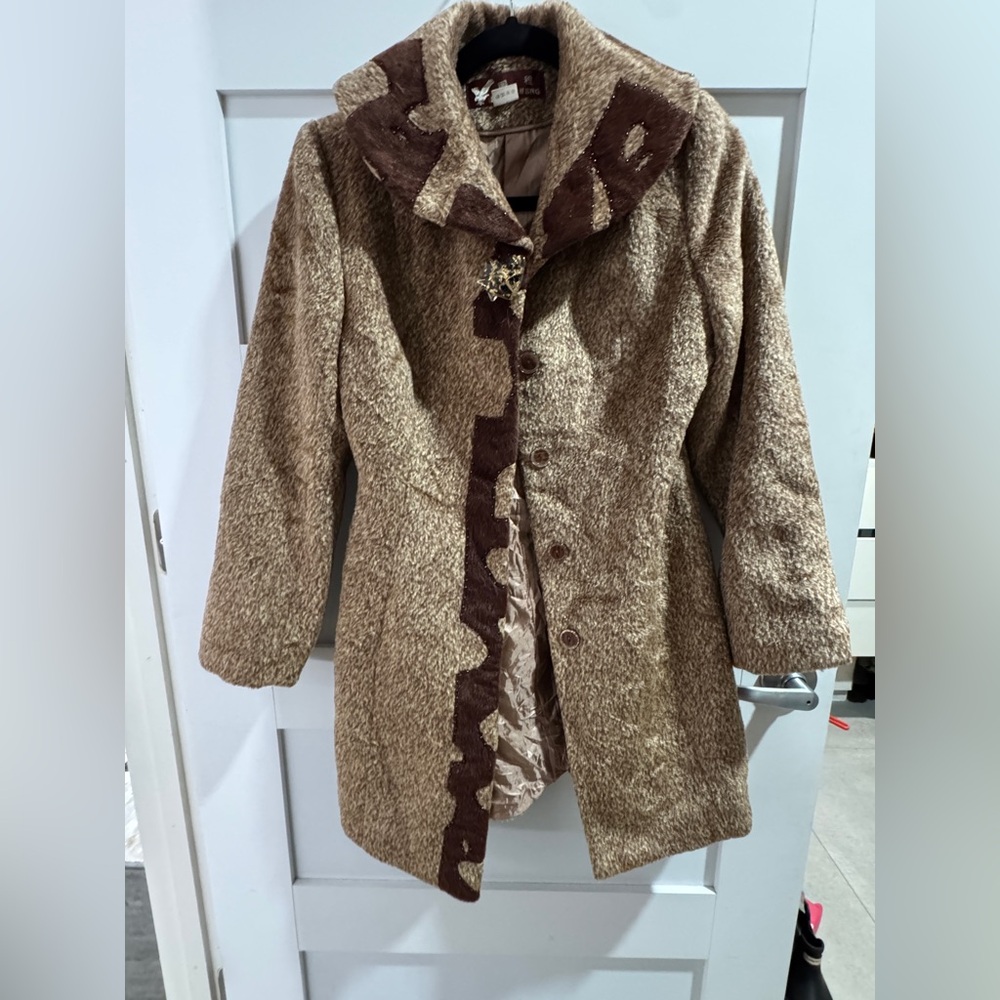 Faux fur Coat with Artistic Button and detail